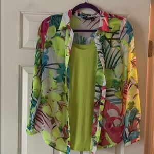 a.n.a Multicolor Floral Blouse with Lime Green Tank